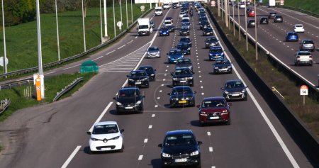 Photo for Traffic Jam on Highway A4 near Paris, Car Traffic, France - Royalty Free Image