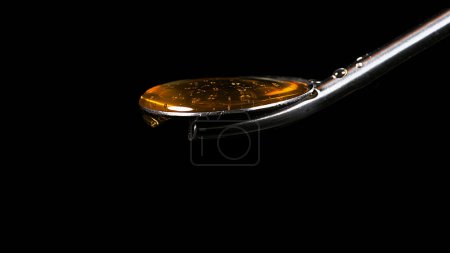 Téléchargez les photos : Miel coulant de cuillère sur fond noir - en image libre de droit