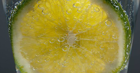 Téléchargez les photos : Tranche de citron vert, agrumes aurantifolia, dans un verre - en image libre de droit