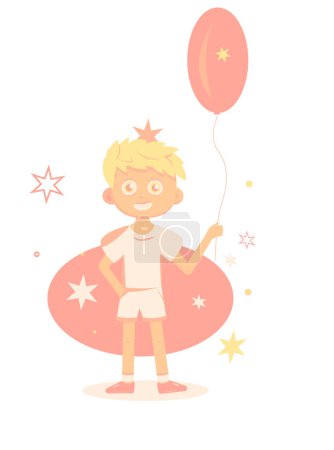 Junge hält großen Ballon in der Hand und winkt