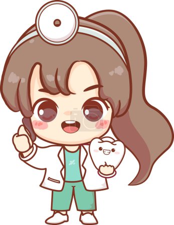 Cute dentist woman with tooth cartoon dental health icon flat character 