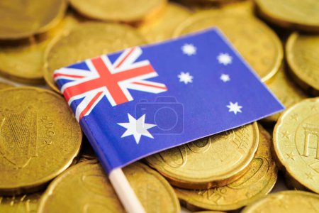 Australia flag on coins, finance and banking.