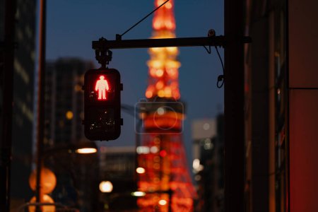 Urban Night Scene mit beleuchtetem Crosswalk-Signal