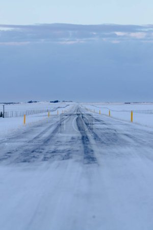 Camino cubierto de nieve que conduce a la distancia