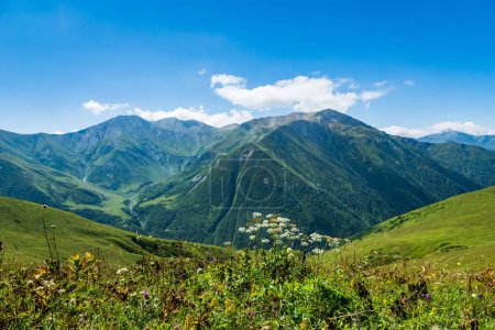 Amazing mountain landscape around Mestia in Upper Svaneti, Georgia. Hiking trail to Ushguli village