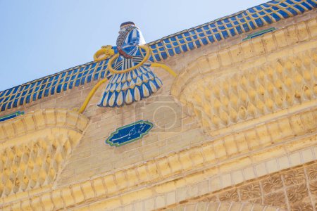 Photo for Ancient Zoroastrianism religious symbol on the roof of the Museum of Zoroastrian History in Yazd, Iran - Royalty Free Image