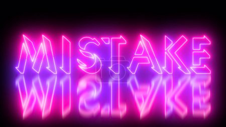 Glowing neon-colored Mistake text illustration. Neon-colored Mistake text with a glowing neon-colored moving outline on a dark background in high resolution. Technology video material illustration.