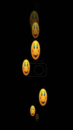 Vertikale Darstellung von Live-Reaktionen glücklicher Emoji-Symbole in einem Alphakanal. Die Reaktionen in den sozialen Medien auf Facebook, Instagram und Twitter. Animiertes Icon im Live-Stil für Live-Stream-Chat.