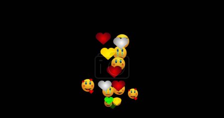 Illustration von Live-Reaktionen von Herzen und Emoji-Symbolen in einem Alphakanal. Die Reaktionen in den sozialen Medien auf Facebook, Instagram und Twitter. Animiertes Icon im Live-Stil für Live-Stream-Chat.