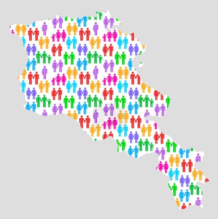 Carte de l'Arménie montrant la diversité familiale avec des icônes de genre colorées