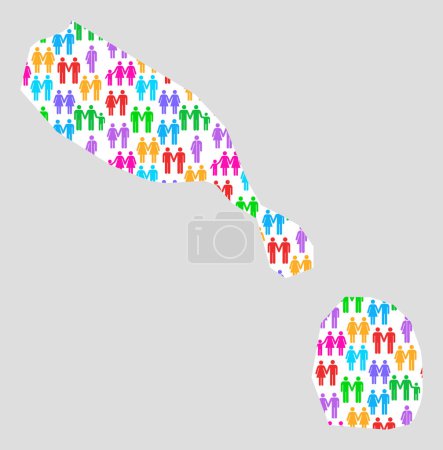 Carte de Saint Kitts And Nevis montrant la diversité familiale avec des icônes de genre colorées