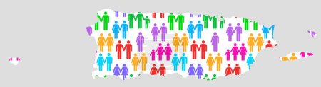 Carte de Porto Rico montrant la diversité familiale avec des icônes de genre colorées