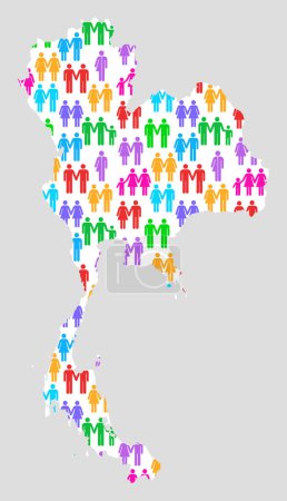 Mapa de Tailandia mostrando diversidad familiar con iconos de género coloridos