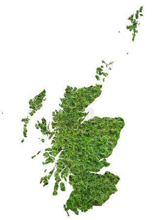 Map of Scotland showing the country with a lawn soccer field from grass. Team of the UEFA European Football Championship 2024.