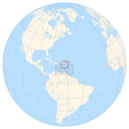 Carte de localisation montrant l'emplacement du pays Anguilla en Amérique du Nord. Le pays est souligné par un polygone rouge. Les petits pays sont également marqués d'un cercle rouge. La carte montre les zones terrestres jaunes, la mer bleue, les frontières de l'État et les lignes de grille bleue