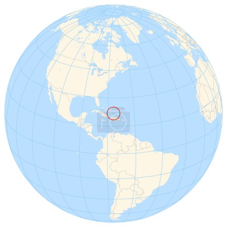 Localizador mapa que muestra la ubicación del país Islas Turcas y Caicos en América del Norte. El país se destaca con un polígono rojo. Los países pequeños también están marcados con un círculo rojo. El mapa muestra las áreas amarillas de tierra, el mar azul, las fronteras estatales y 