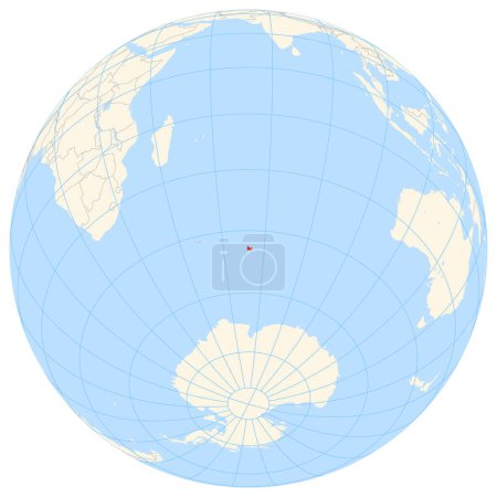 Mapa del localizador que muestra la ubicación del país Tierras Australes y Antárticas Francesas en Siete mares. El país se destaca con un polígono rojo. Los países pequeños también están marcados con un círculo rojo. El mapa muestra áreas amarillas de tierra, mar azul, estado bord