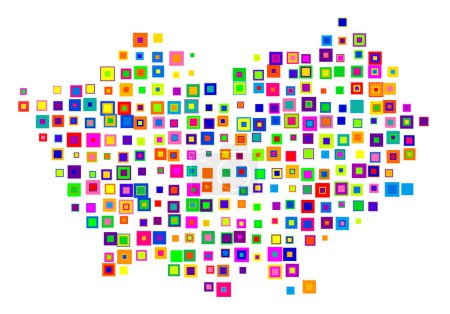 Mapa de símbolos de la República Altay (Rusia). Mapa abstracto que muestra el estado / provincia con un patrón de superposición de cuadrados coloridos como caramelos