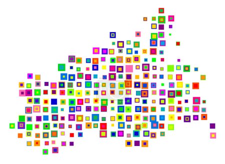 Symbol Map of the State Mecklenburg-Vorpommern (Germany). Abstract map showing the Bundesland with a pattern of overlapping colorful squares like candies