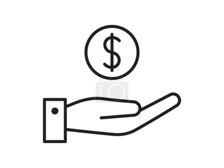 Coin on hand, money icon for business. Simple symbol line flat design.