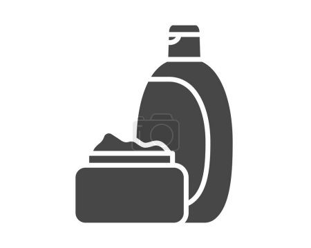 Vector set of beauty, cosmetics and care black icons. Bottle, jar, shower gel, face cream, body lotion, spray, ointment, paste.