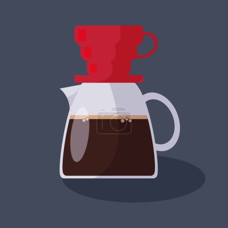 Vierta encima, V60, cafetera, métodos alternativos de elaboración de café. Ilustración vectorial plana