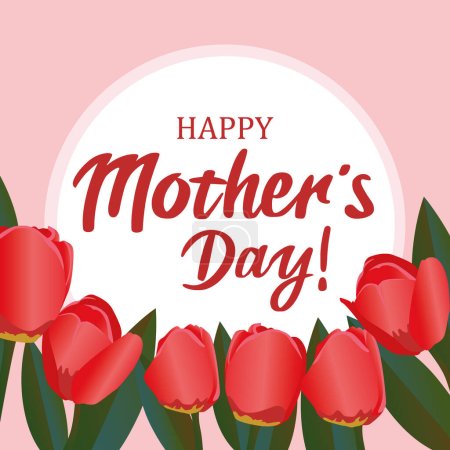 Illustration for Happy mothers day greeting card. flat style tulip vector illustration - Royalty Free Image