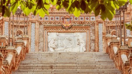 Detailed view of Escalinata del Ovalo in Teruel, Spain, with ornate brickwork and sculpture.