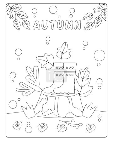 Téléchargez les illustrations : Coloriages d'automne pour enfants, Coloriages d'automne, Coloriages d'automne, Coloriages pour enfants, Animaux, fleurs, Nature, noir et blanc Coloriages - en licence libre de droit