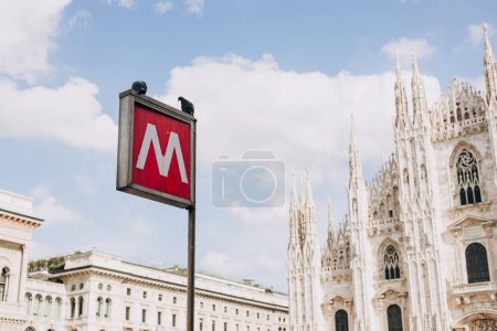An underground subway metro tube traffic sign in Milan, Italy