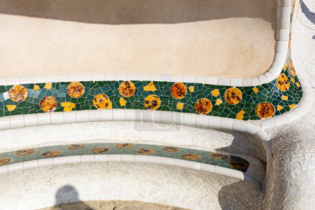 Detail of the bench in the park Guell, designed by Antonio Gaudi