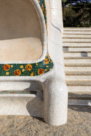 Detail of the bench in the park Guell, designed by Antonio Gaudi