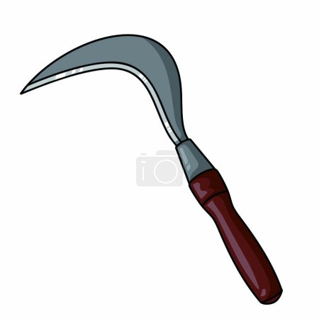Realistic sickle isolated on white background. Sickle with wooden handle. Tools symbol.