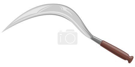 Flat design vector illustration of a sickle. Colorful flat design vector art of garden farming tools including sickle, shovel, and rake, isolated on a white background.