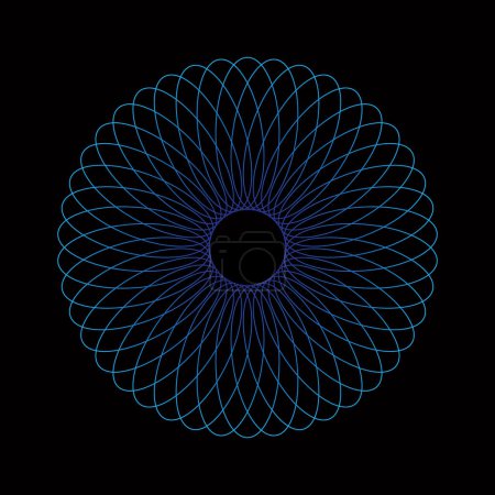 Abstrakte Spirographenkunst, parabolische Linienkurve in Kreisform. Vektor-Bild.Runde Musterfarbe auf schwarzem Hintergrund.