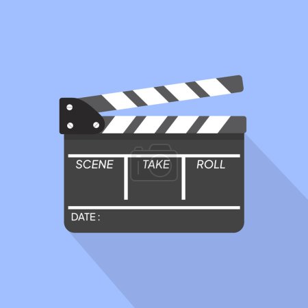 Filmklappbrett-Symbol auf farbigem Hintergrund mit langem Schatten. Leere Film clapper Kino Vektor Illustration