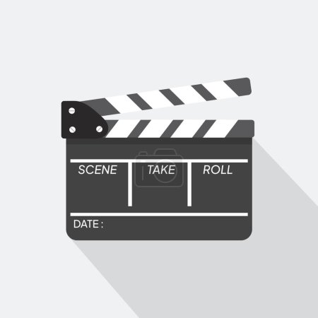 Filmklappbrett-Symbol auf farbigem Hintergrund mit langem Schatten. Leere Film clapper Kino Vektor Illustration