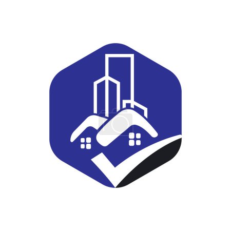 Haus oder Haus mit Checkliste oder Häkchensymbol Logo-Design.