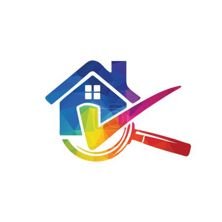 Home Search Vektor Logo Design. Haus mit Scheck und Lupe.