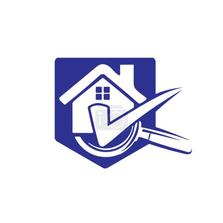 Home search vector logo design. House with check and magnifier symbol.