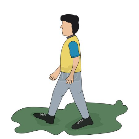 Ilustración vectorial detallada del hombre caminando en el parque: Actividad de ocio al aire libre en un entorno natural sereno sobre fondo blanco