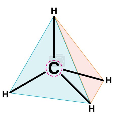 Ilustración vectorial detallada de la estructura de metano en la geometría del plano para la química, la biología molecular y la educación científica sobre el fondo blanco