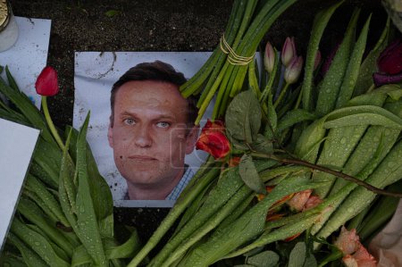 Photo for Copenhagen, February 21, 2024 flowers in front of the russian embassy in memory of Aleksej Navalnyj - Royalty Free Image