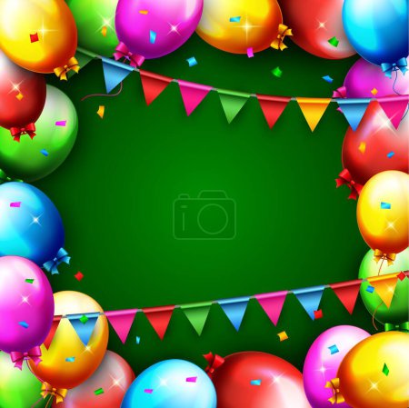Téléchargez les illustrations : Illustration vectorielle de la carte de ballons colorés pour la fête d'anniversaire - en licence libre de droit