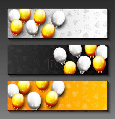 Illustration for Vector illustration of Celebration Happy Birthday Party Banner With Balloons - Royalty Free Image