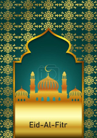 Illustration for Ramadan Kareem Greeting Card With Mosque - Royalty Free Image