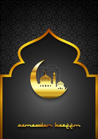 Téléchargez les illustrations : Carte de voeux Ramadan Kareem avec mosquée - en licence libre de droit