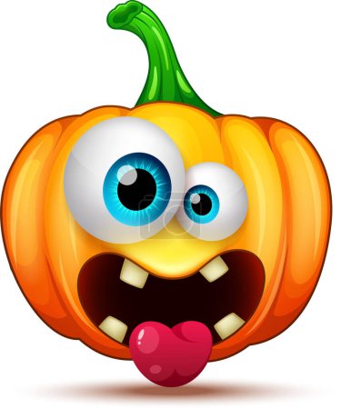 Illustration for Vector illustration of funny and crazy pumpkin character. Halloween cartoon emoticon - Royalty Free Image