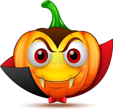 Vector illustration of funny and crazy pumpkin character. Halloween cartoon emoticon