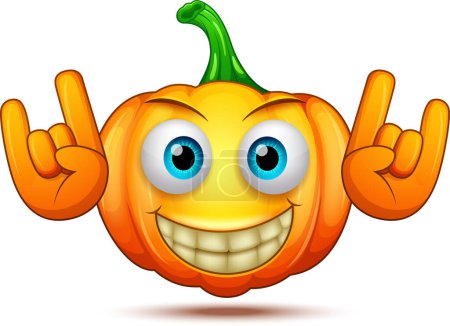 Téléchargez les illustrations : Illustration vectorielle d'un personnage de citrouille drôle et fou. Halloween émoticône dessin animé - en licence libre de droit